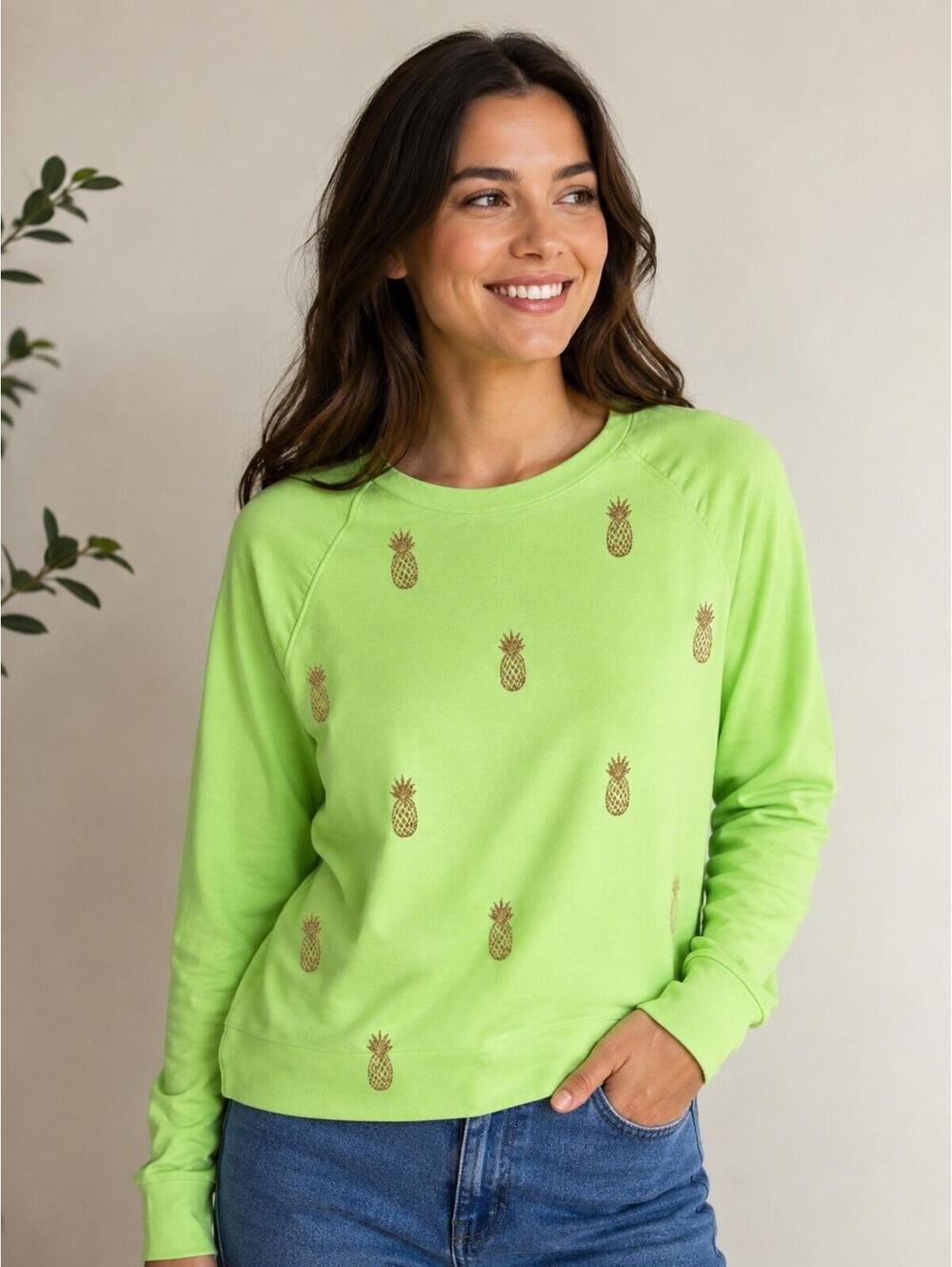 Lilly Pulitzer- Aldean Sweatshirt Green  Iris Skinny Pineapple Embroidery Size M